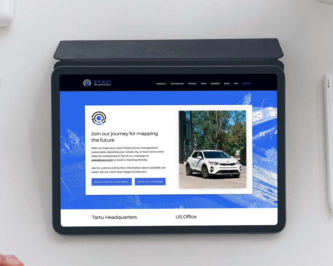 Ipad showing website design with a automobile similar to street view car