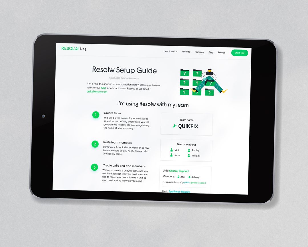 Ipad showing website design with a illustrated setup guide
